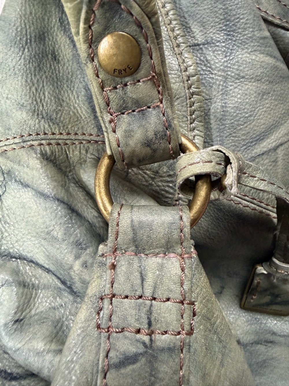 Frye Campus Crunch Marble-Effect Green Leather Shoulder Hobo - Picture 8 of 9